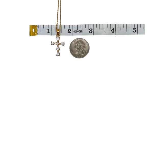 Cross Pendant Necklace Rhinestones Open Back Delicate Goldtone Chain Elegant 15" - Picture 13 of 15
